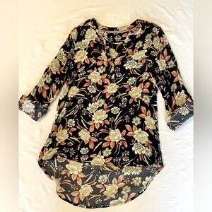 Daniel Rainn flowy 3/4 sleeve blouse size XS Navy floral